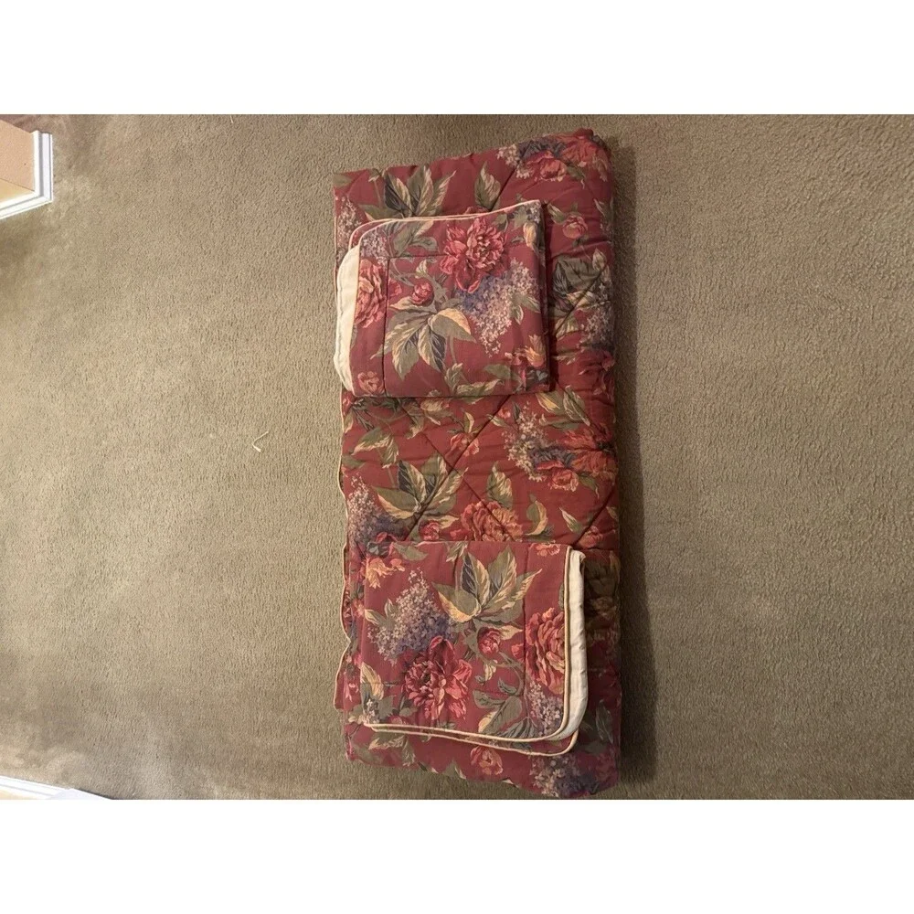 Croscill Burgundy Floral Comforter, Bed Skirt & 2 STD Shams Set Queen